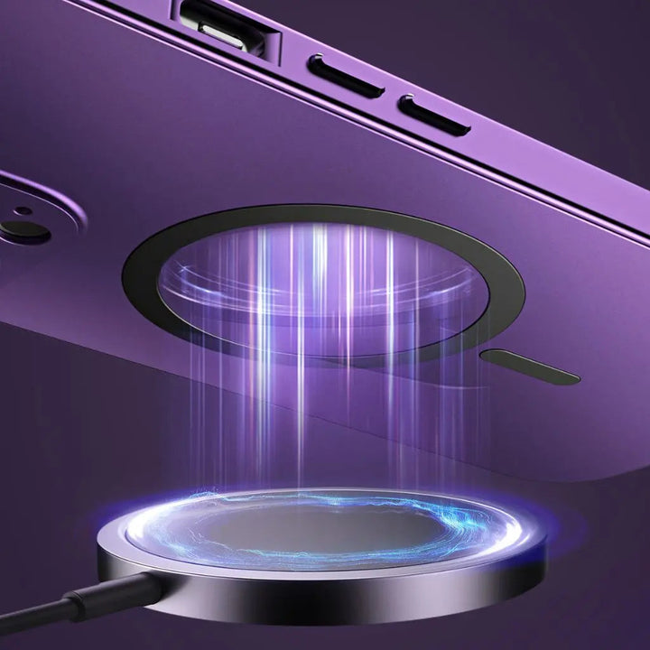 Secure magnetic iPhone case, aluminum frame offers slim, protective design for daily use.