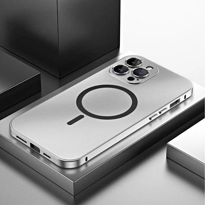 Heavy-duty yet slim magnetic metal iPhone case, engineered for superior protection & style.