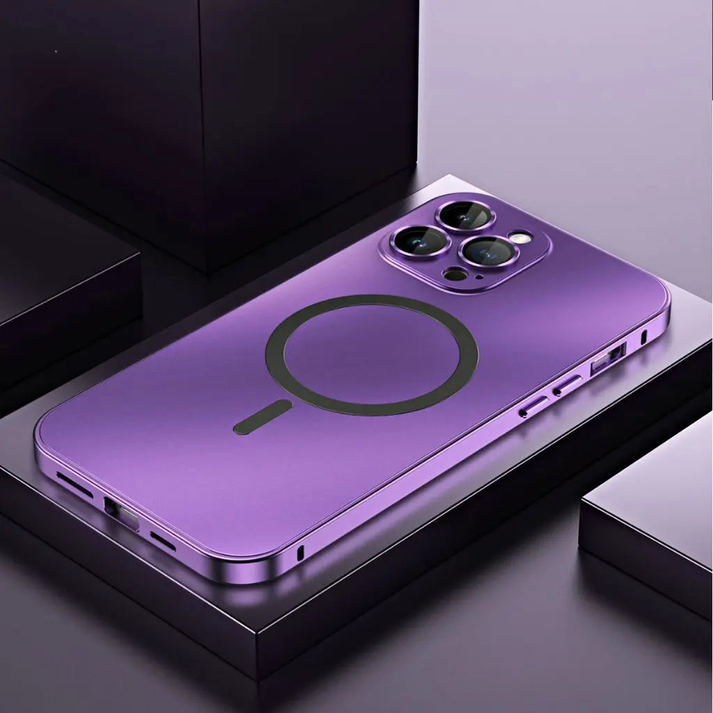 Slim protective magnetic iPhone case, durable metal design offers robust defense without bulk.