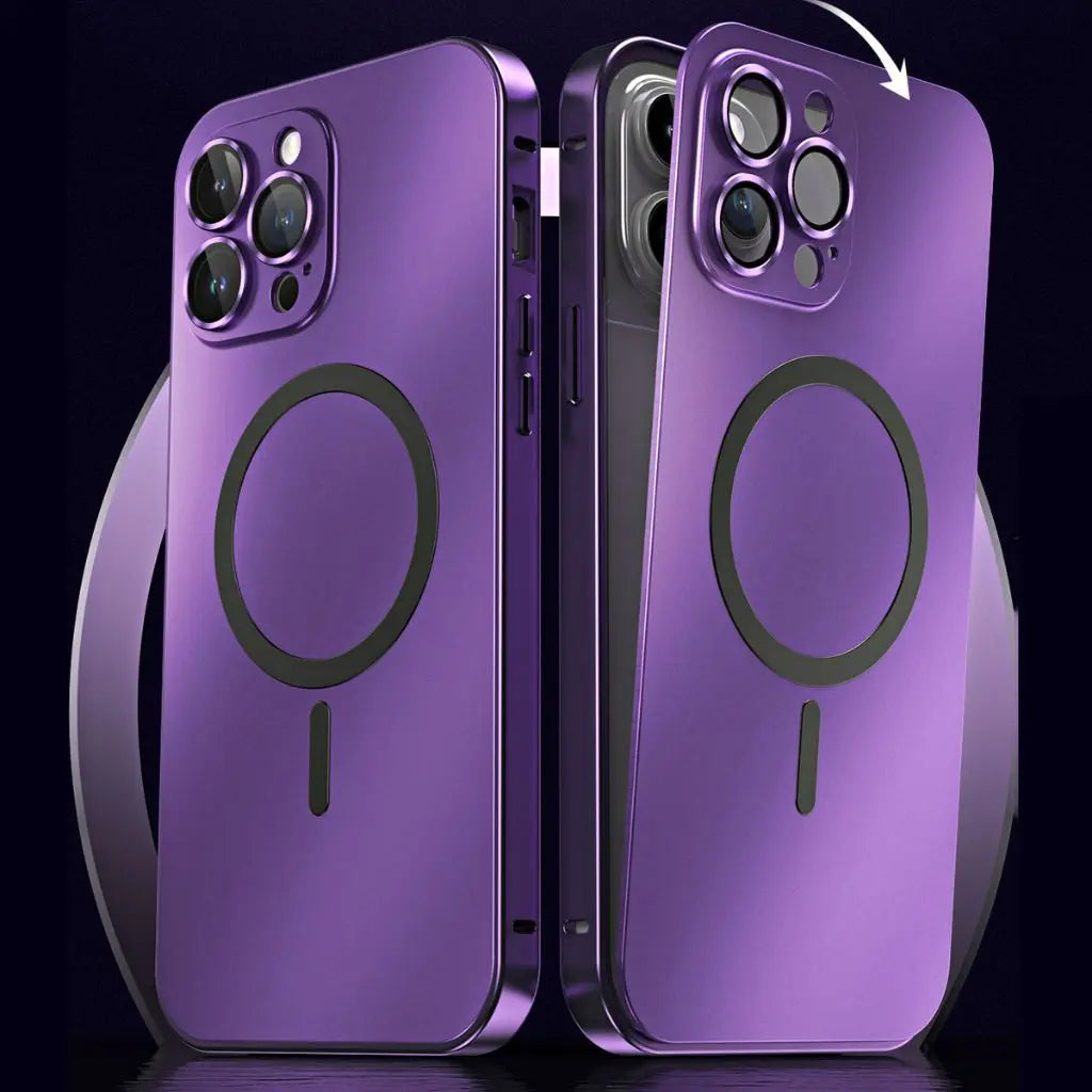 Durable aluminum magnetic iPhone case, slim & protective, compatible with MagSafe accessories.