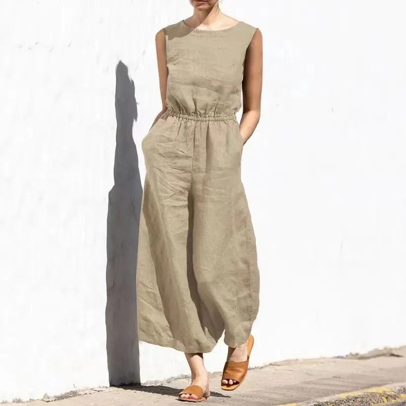 Sleeveless wide-leg jumpsuit offering effortless style and comfort, a perfect summer fashion essential.