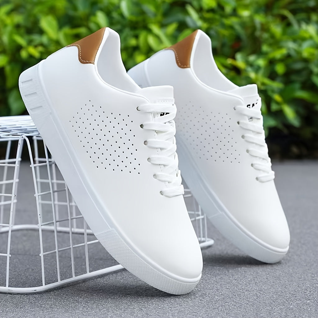 Men's clean low-top trainers in classic white, perfect for versatile everyday casual wear & men's fashion.