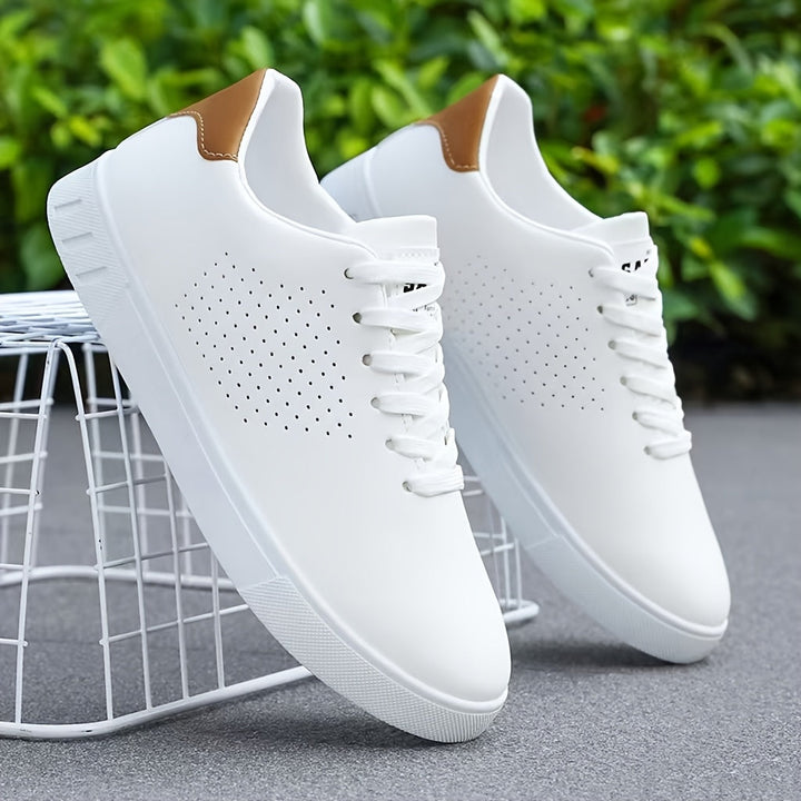 Men's clean low-top trainers in classic white, perfect for versatile everyday casual wear & men's fashion.