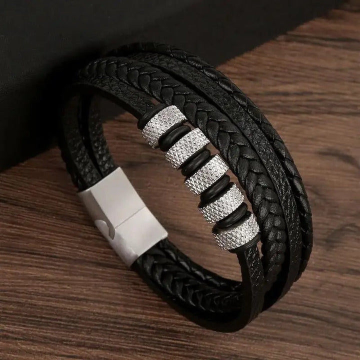 High-quality robust leather bracelet with an adjustable, secure buckle, offering durable comfort for unisex style.