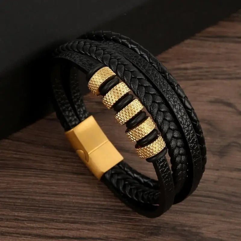 Durable buckle bracelet crafted from robust leather, a versatile unisex accessory for fashion jewelry enthusiasts.