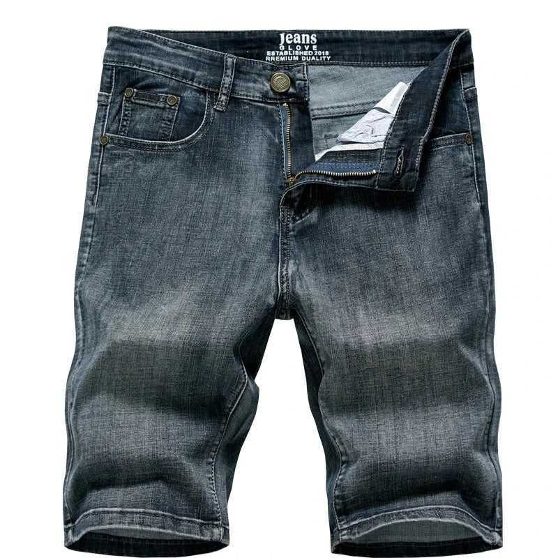 Comfortable gray denim shorts for men, classic fit, ideal for everyday summer wear.