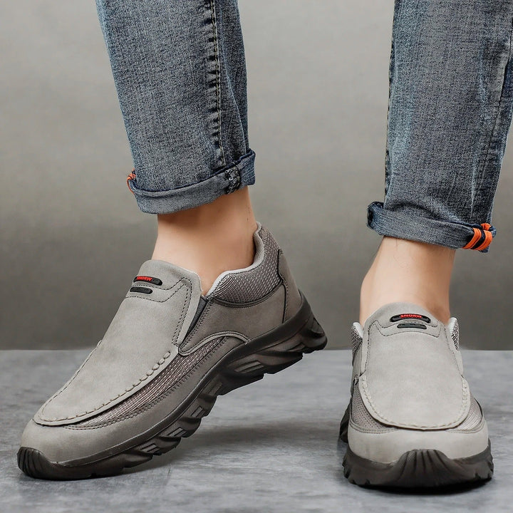 Close-up of men's casual loafers, showcasing quality material and comfortable slip-on design.