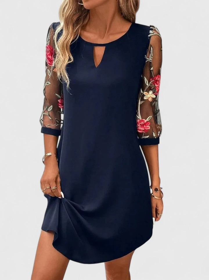 Elegant black A-line summer dress for women, perfect for parties & special occasions.