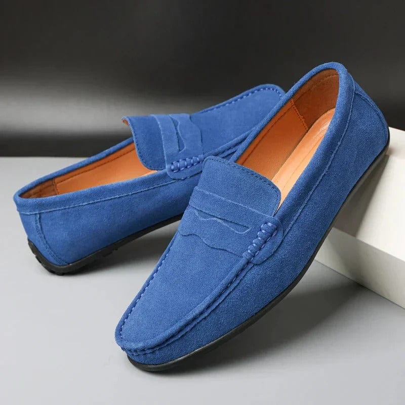 Classic women's slip-on loafers in red, blue, brown, black. Comfortable everyday cushioned footwear.