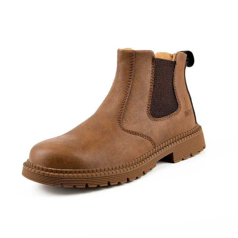 Industrial men's waterproof steel toe safety shoes, slip-resistant design for demanding work environments.