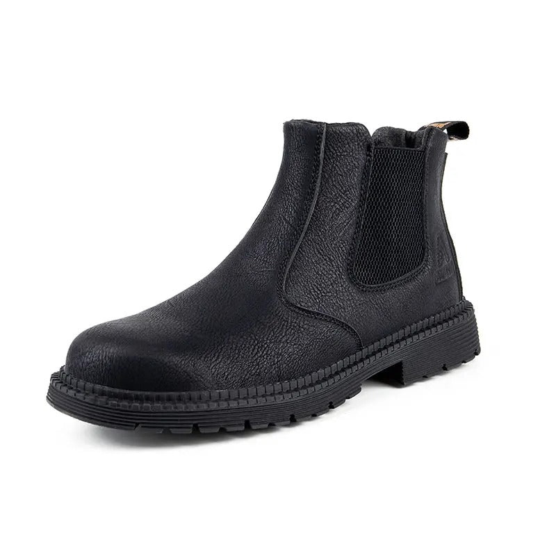 Protective men's waterproof steel toe work shoes, slip-resistant and durable for all-day industrial comfort.