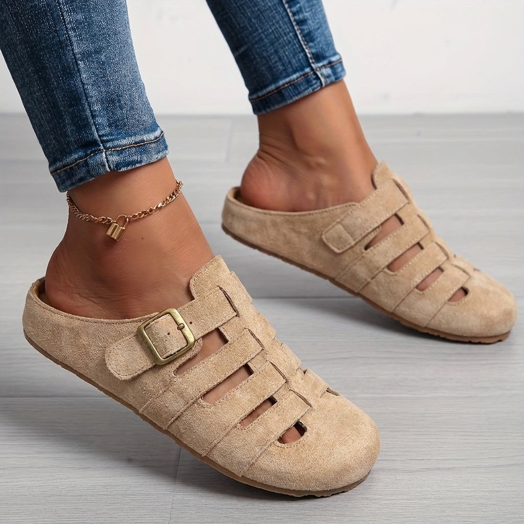 Stylish women's open-toe slip-on mules, ideal for versatile casual comfort and summer footwear.
