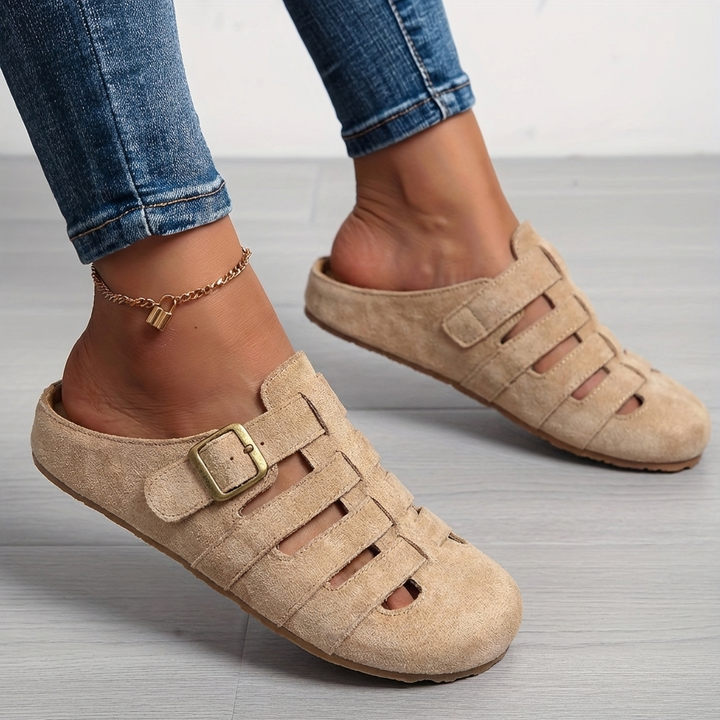 Stylish women's open-toe slip-on mules, ideal for versatile casual comfort and summer footwear.