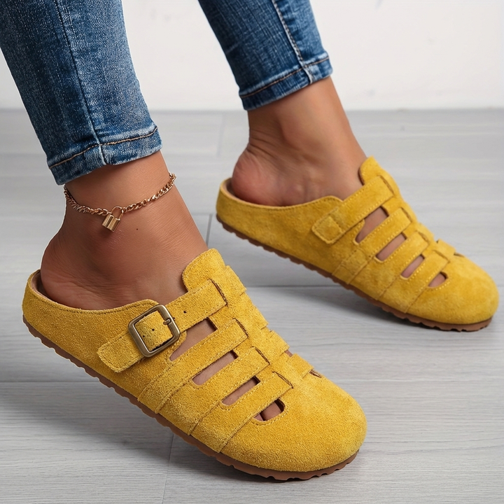 Women's casual comfort slip-on mule sandals in a neutral tone, perfect for everyday summer wear.