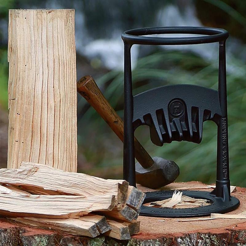 Robust steel manual wood splitter for preparing kindling & firewood. A safe log splitter for fireplace, camping, outdoor use.