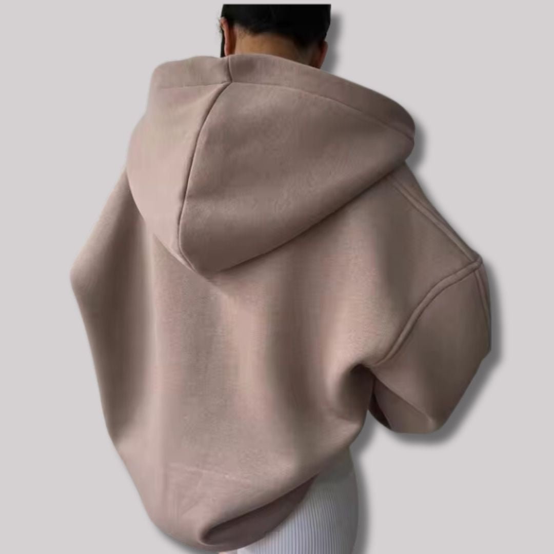 Women's oversized hoodie with a modern notch neck. Comfortable pullover sweatshirt for women.