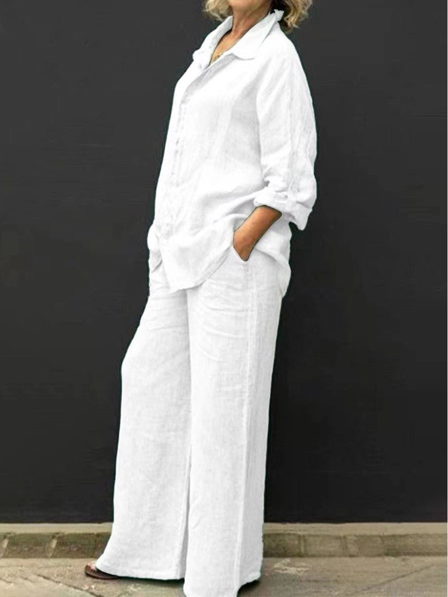 Lightweight women's summer suit set. Elegant two-piece for stylish office wear or comfortable casual fashion.