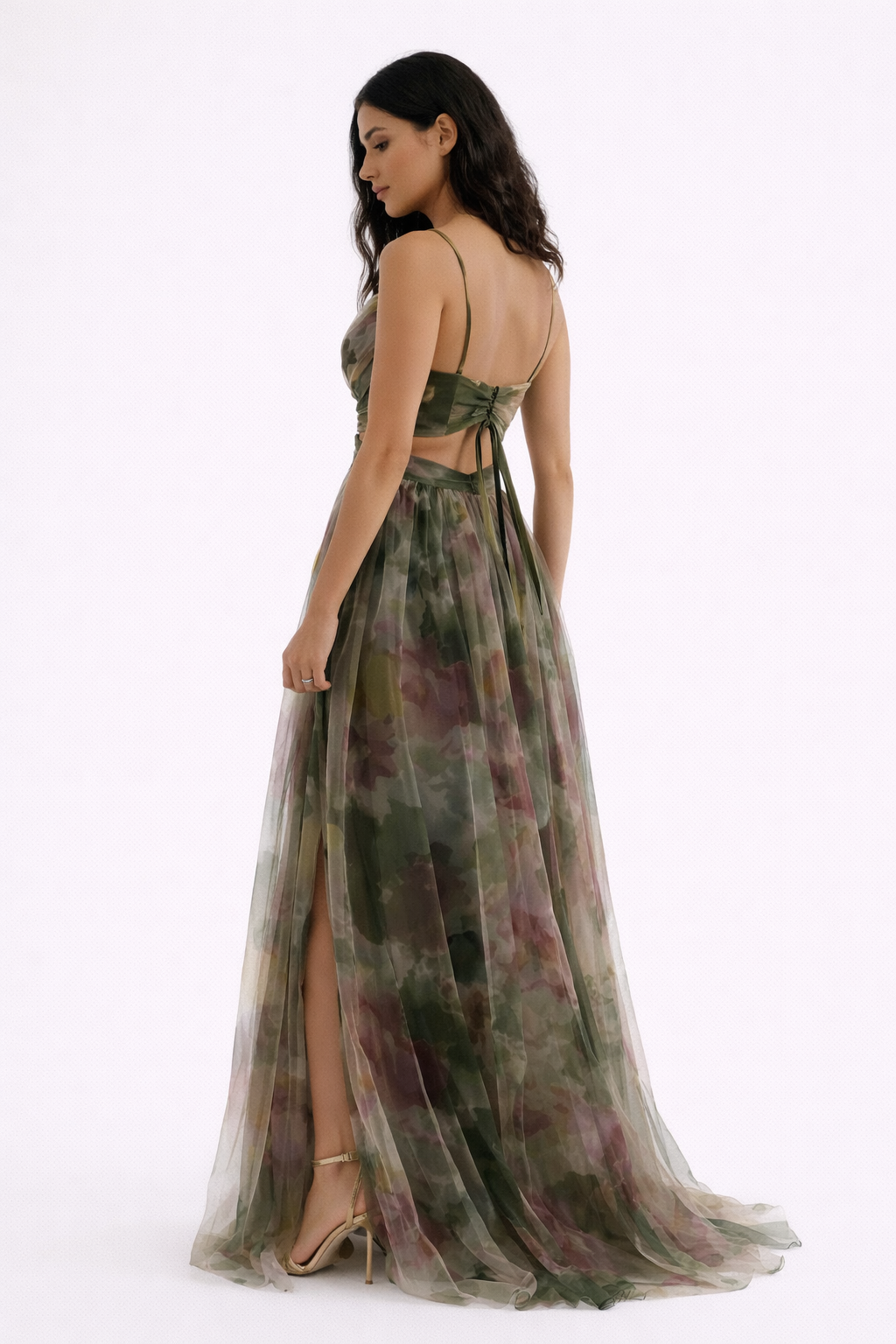 Beautiful green floral maxi dress, an elegant choice for women's summer parties & special events.