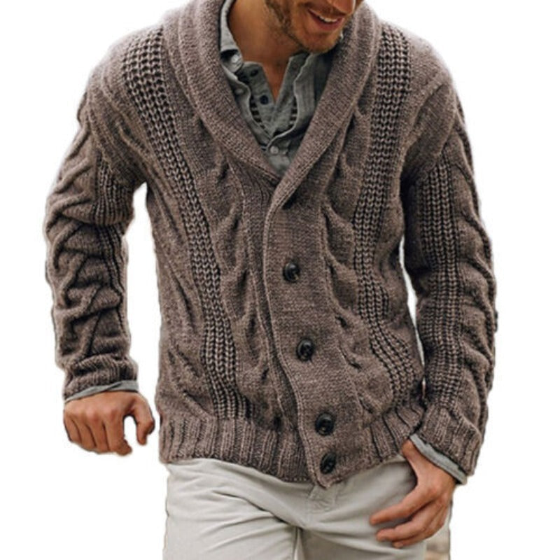 Soft, comfortable men's knitted cardigan. A versatile layering piece for everyday casual style and warmth.