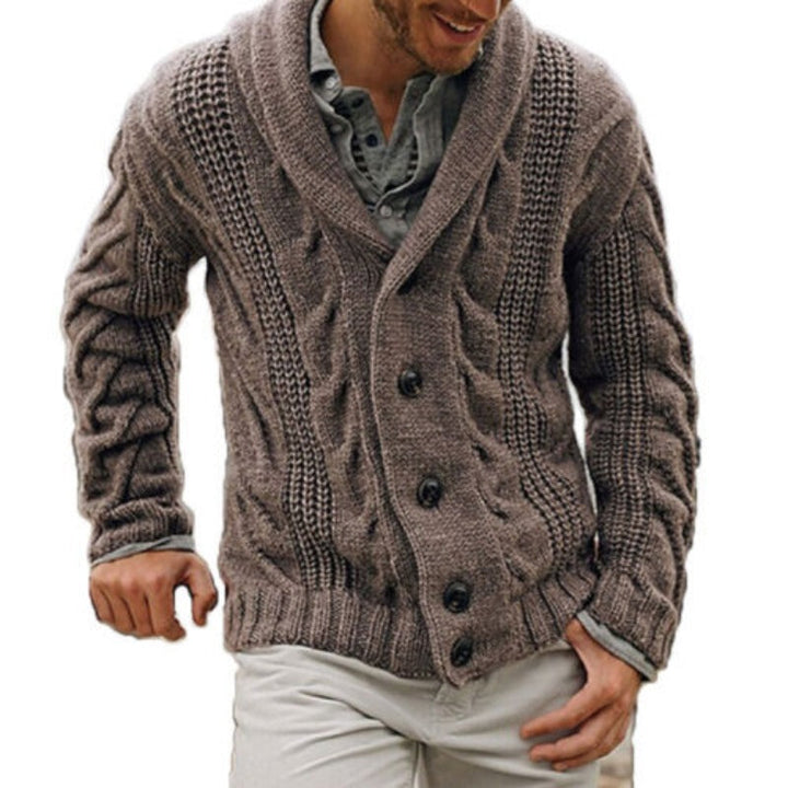 Soft, comfortable men's knitted cardigan. A versatile layering piece for everyday casual style and warmth.