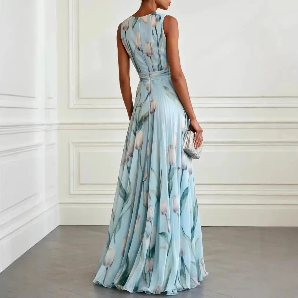 Beautiful women's floral tulip print wrap maxi dress. Comfortable and elegant for any special occasion or party.