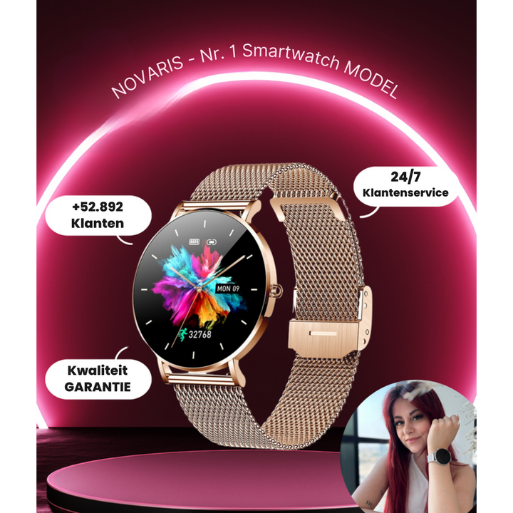 Silver Novaris ultra-slim smartwatch with a black strap. A versatile unisex health tracker and elegant fitness watch.
