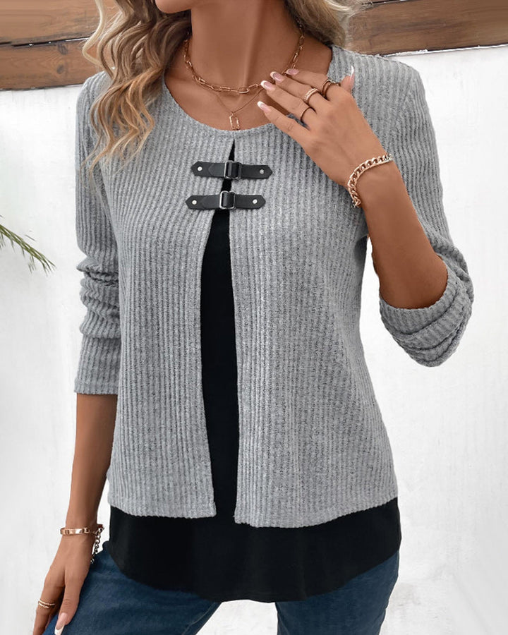 Women's casual layered long sleeve top, color block & patchwork design for everyday relaxed fit.