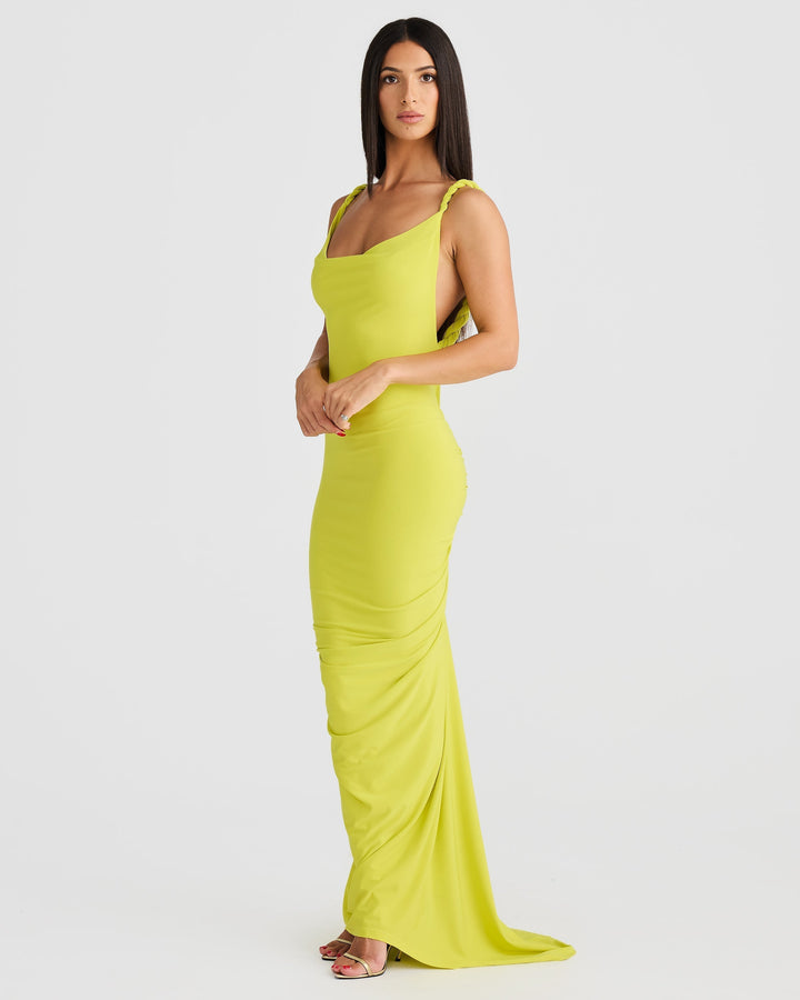 Comfortable & elegant women's maxi dress featuring a chic waterfall neckline and flattering design.