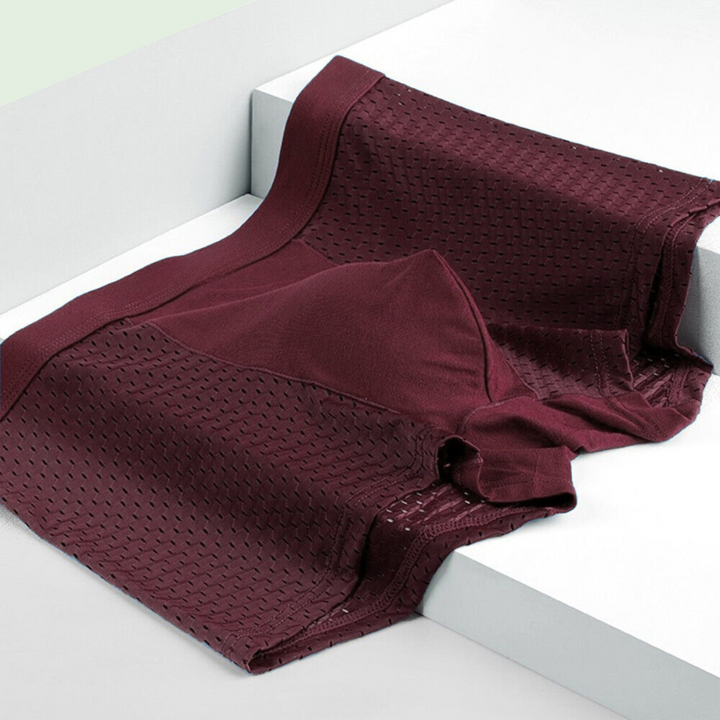 Close-up of comfortable men's boxer shorts, part of a 10-pack value set. Breathable daily underwear.