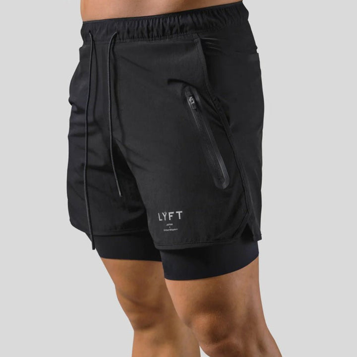 Lightweight men's 2-in-1 training shorts designed for optimal performance in gym, running, or sports.