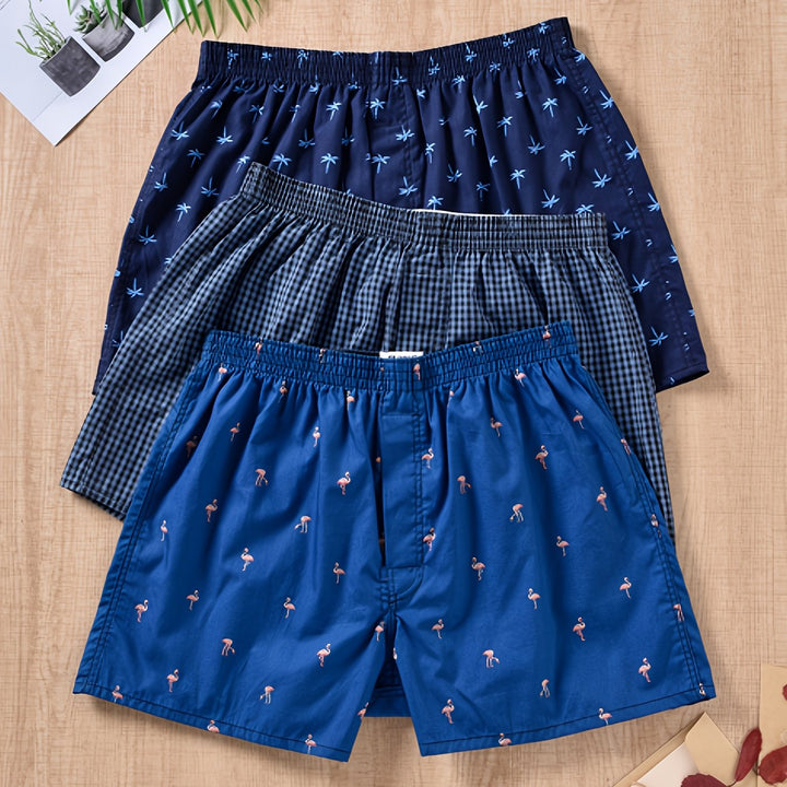 Ultra-soft cotton boxer shorts for men. 3-pack underwear for breathable comfort.