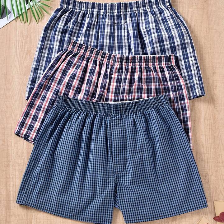 Men's 3-pack cotton boxer shorts. Modern plant print, breathable soft daily wear underwear.