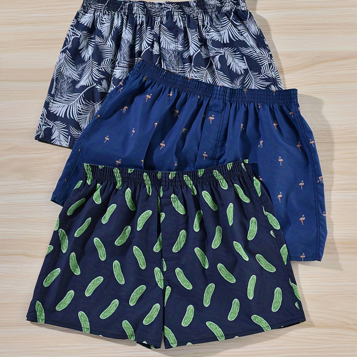 Plant print men's cotton boxer shorts. Modern design, soft & breathable for daily comfort.