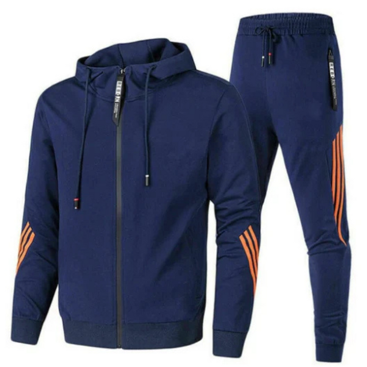 Men's active two-piece tracksuit set. Full zip hoodie & joggers for athletic activities, loungewear, or casual wear.