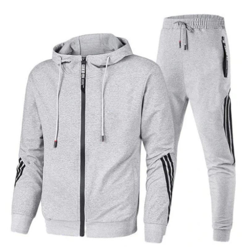 Stylish men's full zip hoodie tracksuit with comfortable joggers. Perfect athletic set for activewear & streetwear fashion.