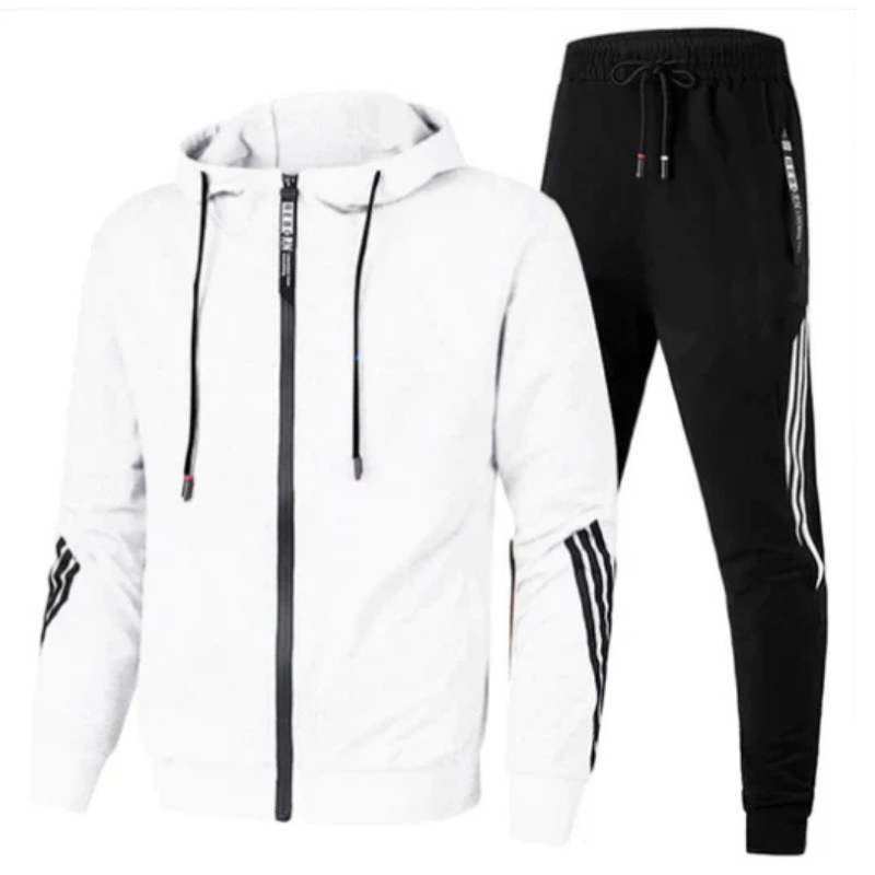 Casual men's two-piece activewear tracksuit featuring a full zip hoodie & joggers. Ideal for lounging or everyday outfits.