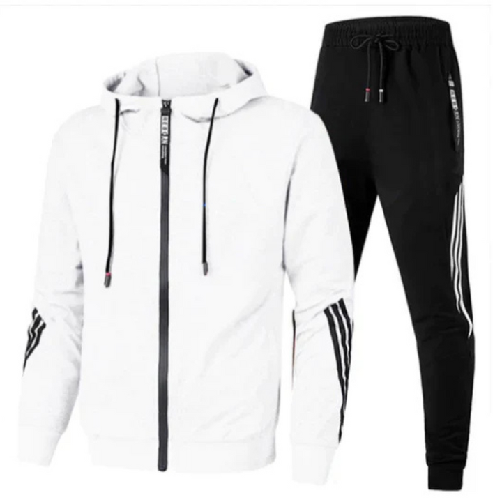 Casual men's two-piece activewear tracksuit featuring a full zip hoodie & joggers. Ideal for lounging or everyday outfits.