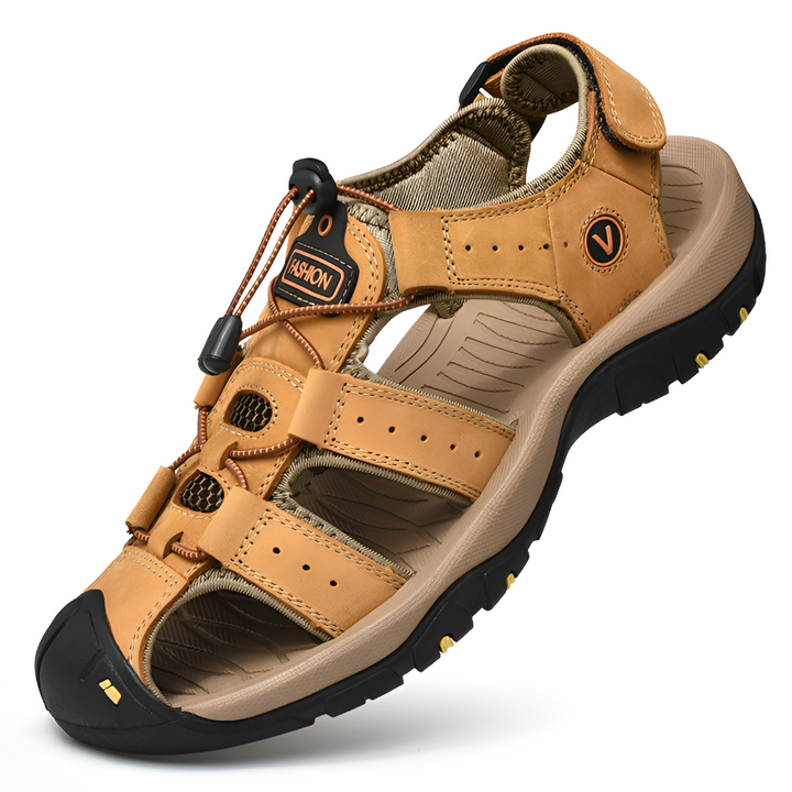 Orthopedic men's sandals featuring adjustable straps for superior balance & foot support.