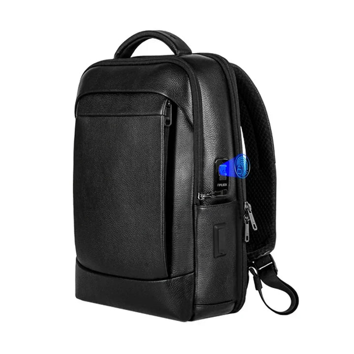 Men's anti-theft business laptop backpack with secure fingerprint lock, ideal for professional travel & daily commute.