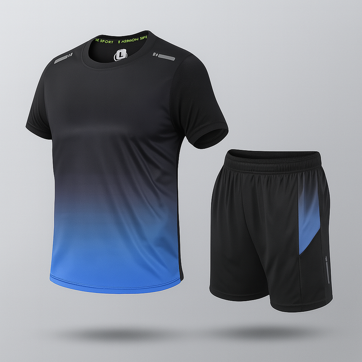 Men's athletic performance sportswear set. Modern jogger and jacket for gym workouts or active outdoor wear.
