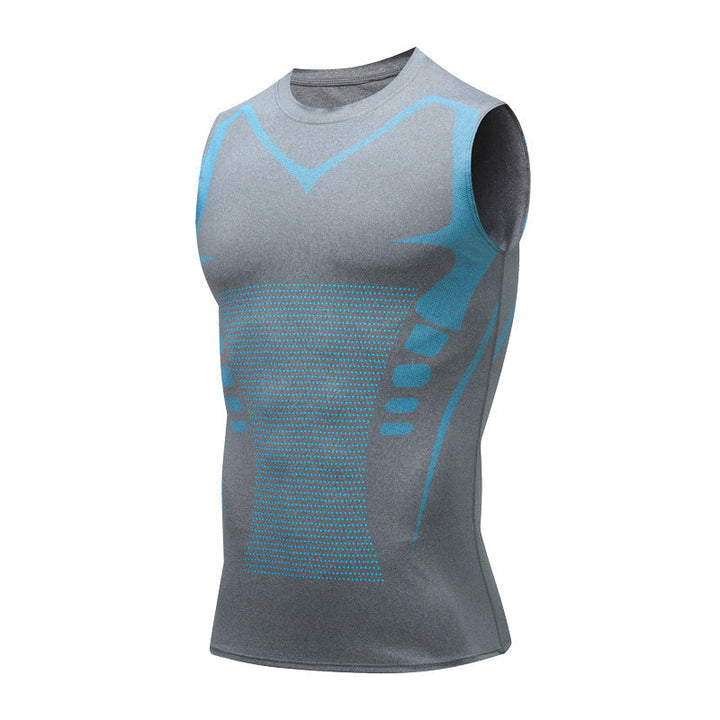 Supportive men's compression tank top with breathable material for optimal performance, comfortable activewear.