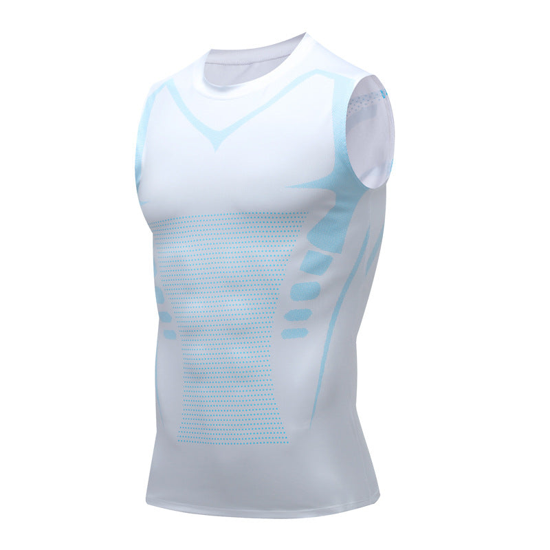 Sleeveless men's compression base layer, perfect for gym, running, or everyday activewear, offers comfort & support.