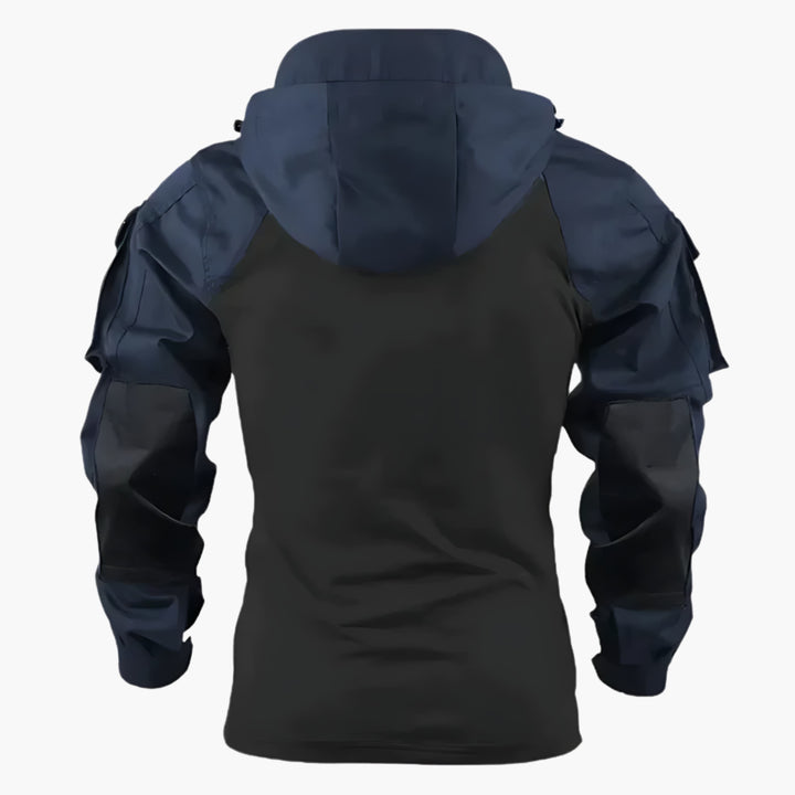 Casual & tough men's tactical winter jacket with hood, suitable for urban exploration and outdoor wear.
