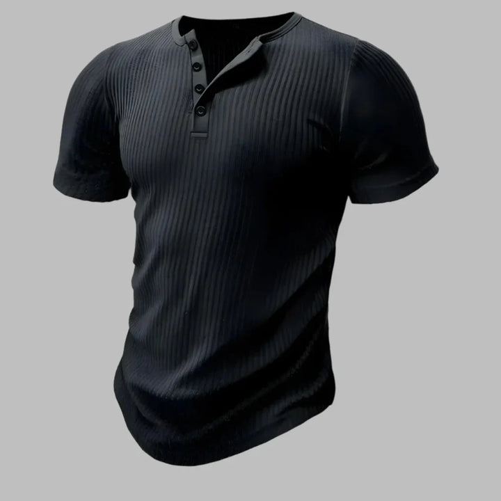 Versatile men's Henley t-shirt, muscle-fit short sleeve. Perfect athletic top for workouts or everyday casual style.