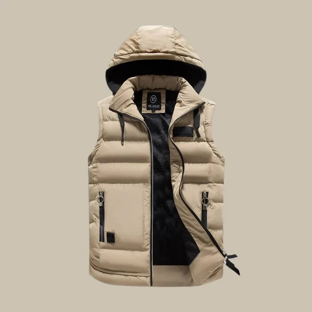 Fashionable men's padded vest in navy, perfect casual outerwear for layering and winter style.