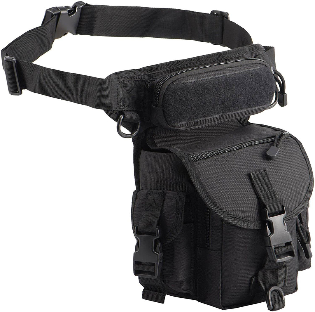 Stylish men's tactical drop leg bag, water-resistant with multiple pockets for travel essentials.