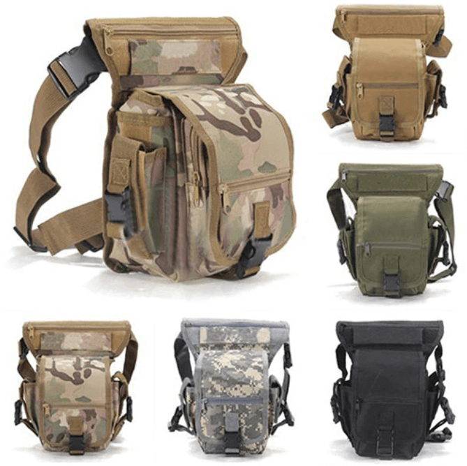 Outdoor men's drop leg bag. Water-resistant Oxford fabric, multi-pocket tactical design for gear.