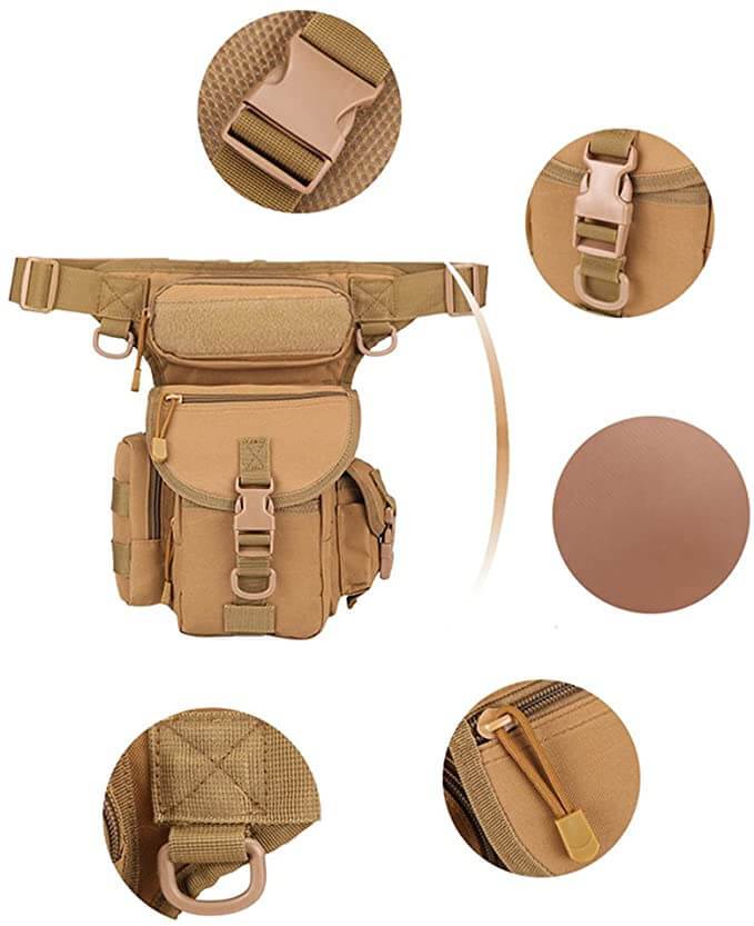 Tactical drop leg bag for men. Tough Oxford fabric, water-resistant, ideal for travel and outdoor activities.