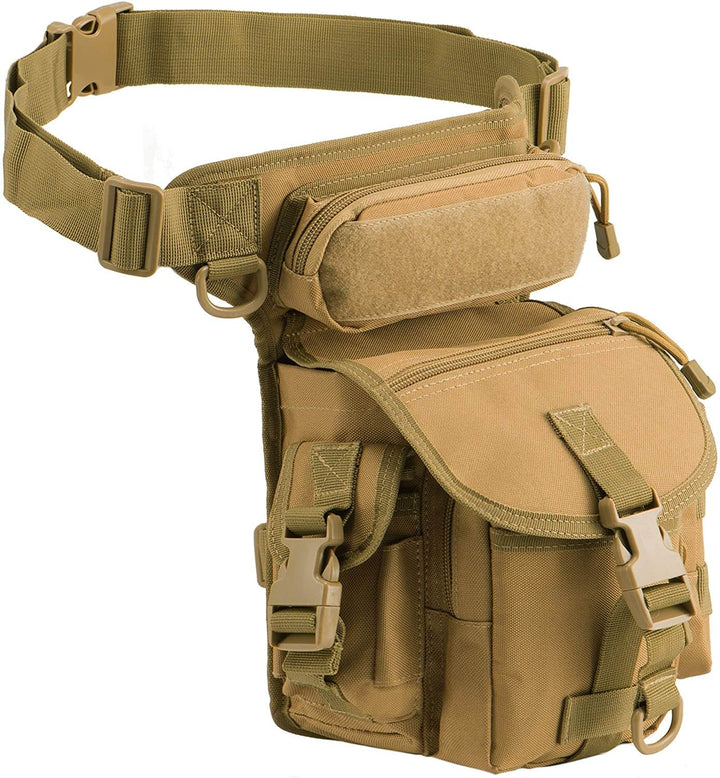Durable men's tactical drop leg bag with multi-pockets. Water-resistant outdoor gear, great for utility.