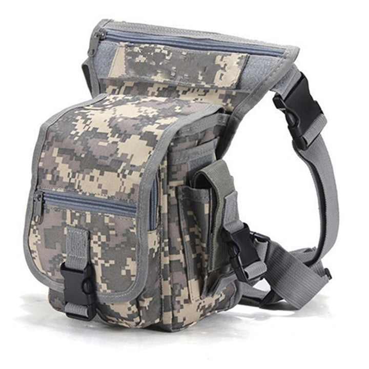 Men's black tactical drop leg bag. Durable, water-resistant Oxford fabric, multi-pocket utility design.